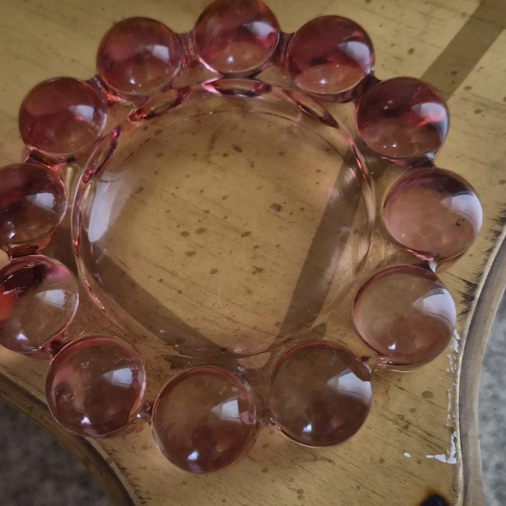 Vintage Anchor Hocking Pink boopie/bubble Solid glass Ashtray 1950's